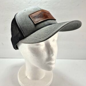Richardson 112 Snapback Trucker Hat Heather Grey Black Leather Patch OSFM